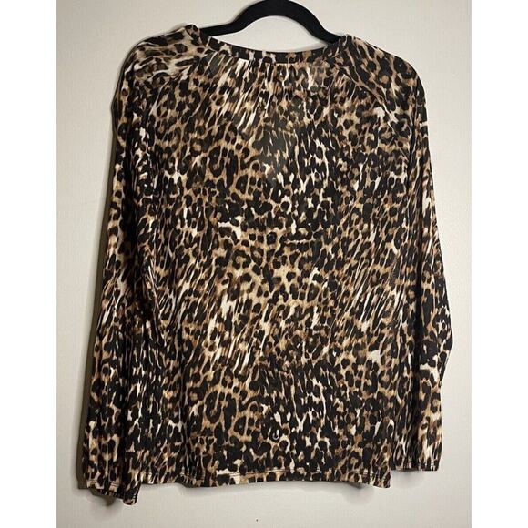 INC Large Blouse Sheer Animal Print Cheetah Leopard Lace-Up Elastic Cuff Metal - Picture 7 of 9